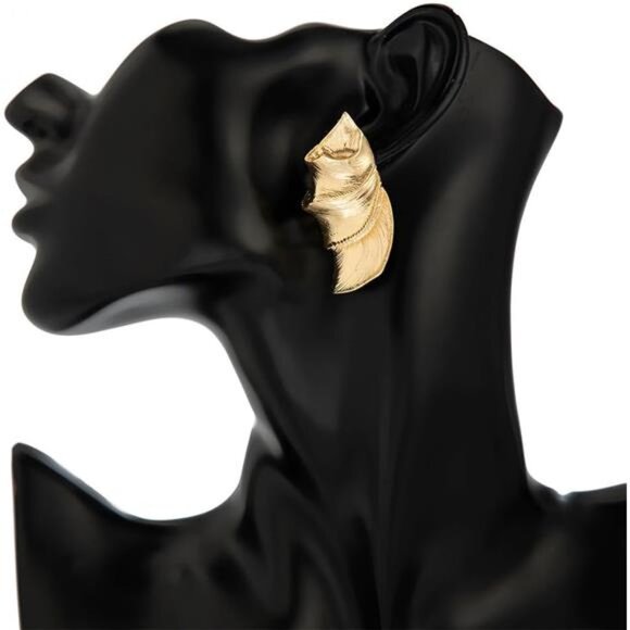 Gold & Silver Wavy Pleated Stud Earrings – Irregular Geometric Statement Jewelry - Picture 5 of 5